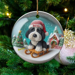 Ceramiczna ozdoba z motywem bernedoodle'a, dwustronna sublimacja | 7,5 cm ozdoba choinkowa | Pamiątkowy prezent dla miłośnika psów zdjęcie 8