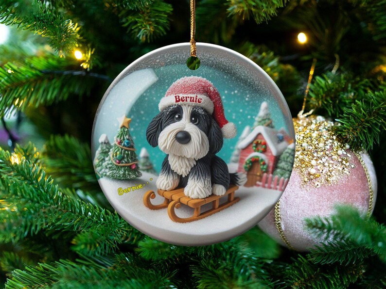 Ceramiczna ozdoba z motywem bernedoodle'a, dwustronna sublimacja | 7,5 cm ozdoba choinkowa | Pamiątkowy prezent dla miłośnika psów zdjęcie 8