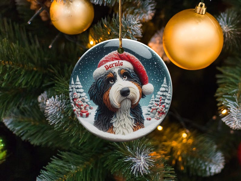 Custom Dog Christmas Ornament with Santa Hat, Personalized Pet Holiday Decor, Unique Dog Lover Xmas Gift, Pet Keepsake Ornament