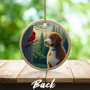 Cardinal and Goldendoodle Ceramic Ornament, Oil Paint Style Design, Cardinal Lovers Gift, Mothers Day, Bird Lovers, Doodle Dog Mom Gifts