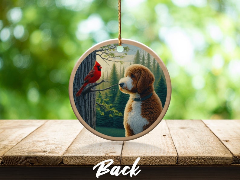 Cardinal and Goldendoodle Ceramic Ornament, Oil Paint Style Design, Cardinal Lovers Gift, Mothers Day, Bird Lovers, Doodle Dog Mom Gifts