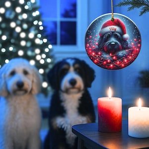 Personalized Black Doodle Ornament, Santa Hat Keepsake - Sublimation Ceramic Dog Gift | Two Sided Decoration | 3 Inch Christmas Keepsake image 11
