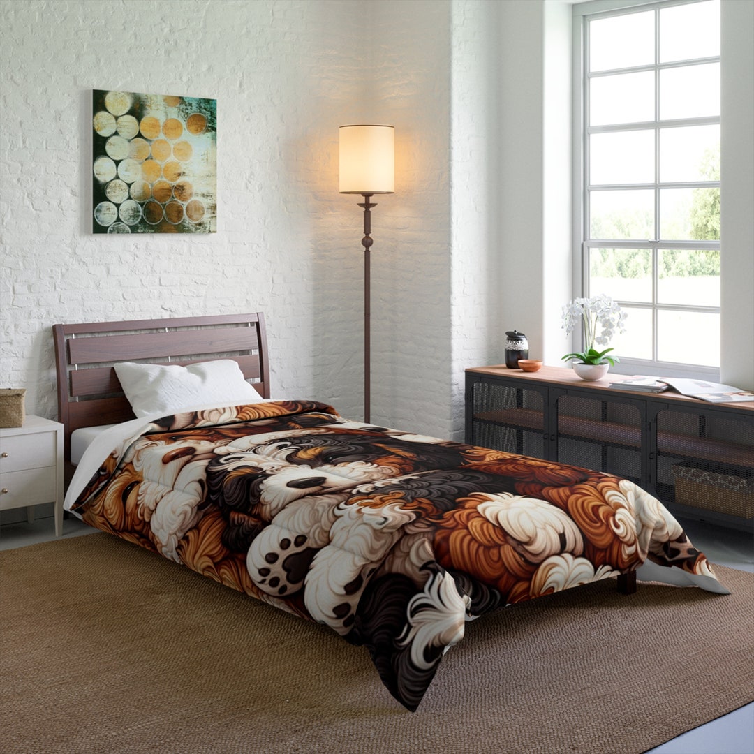 Bernedoodle Patterned Comforter All Bed Sizes Plush Vibrant Design Dog