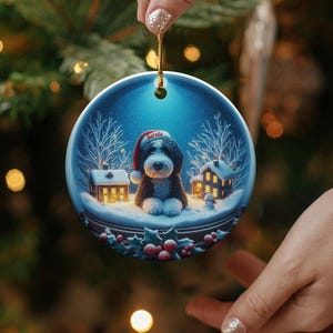 Christmas Dog Ornament, Christmas Tree Decoration, Holiday Pet Ornament, Cute Puppy Ornament, Winter Scene Ornament