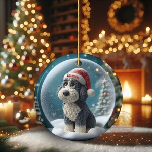 Sheepadoodle Dog Christmas Ornament, Festive Snow Scene Decor | Ceramic | Sublimation Two-Sided Keepsake image 8