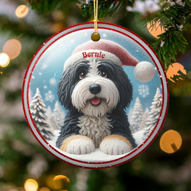Personalized Christmas Dog Ornament, Cute Puppy Christmas Decor, Custom Name Holiday Decoration, Pet Lover Gift, Christmas Tree Ornament