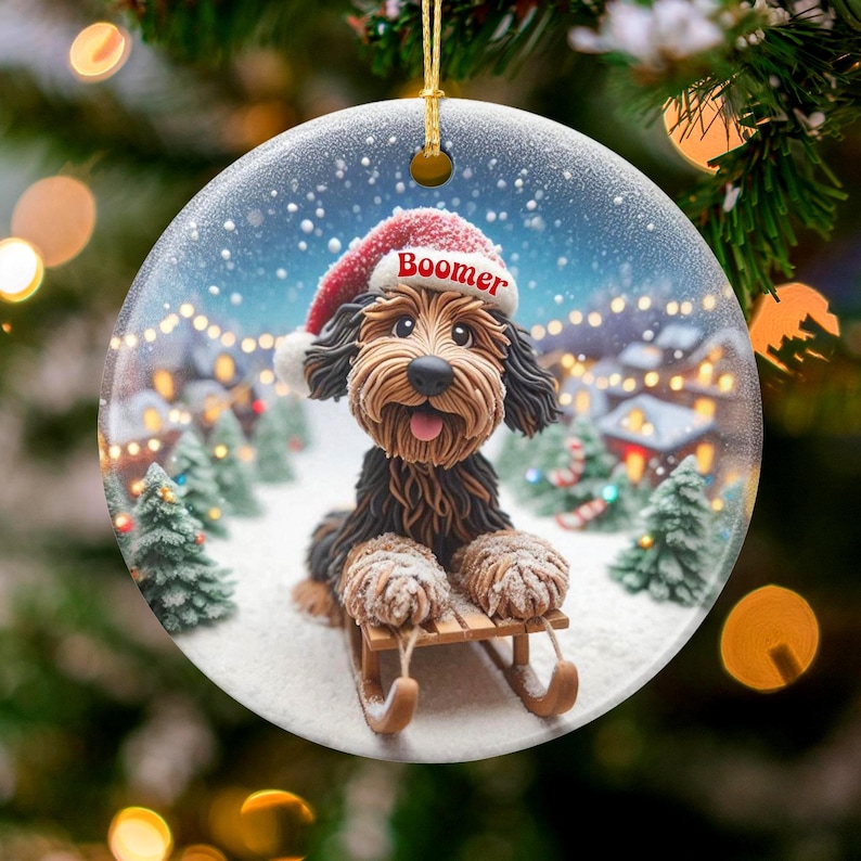 Personalized Dog Christmas Ornament, Custom Pet Holiday Decor, Cute Pet Sledding Ornament, Unique Christmas Tree Decoration