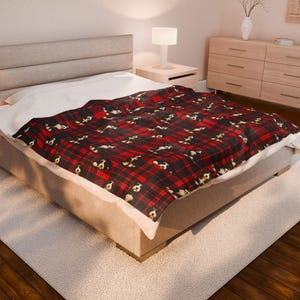 Couverture Bernedoodle - Motif écossais de Noël en velours côtelé avec chien Doodle image 5