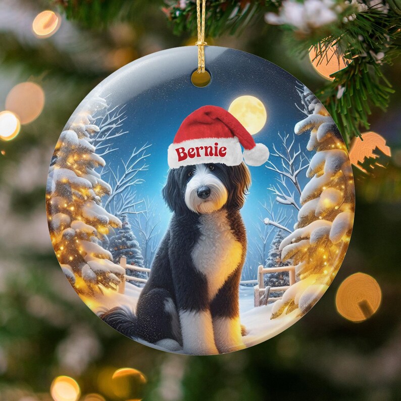 Custom Dog Christmas Ornament, Personalized Pet Keepsake, Holiday Tree Decor, Unique Gift for Dog Lovers, Santa Hat Design