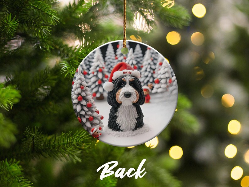 Bernedoodle Christmas Ornament, Two-Sided Doodle Decor | Sublimation Ceramic | Pet Owner Gift, Festive Holiday Keepsake image 5