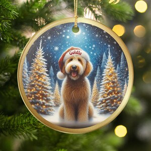 Christmas dog ornament, Santa hat dog decoration, personalized pet holiday decor, golden retriever tree ornament, custom gift