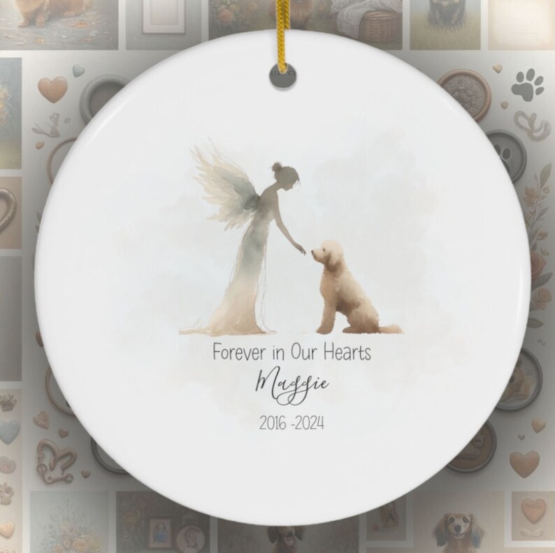 Personalized Goldendoodle Memorial, Watercolor Design, Pet's Name, Custom Gift, Personalized Pet Tribute Ceramic Ornament, Pet Loss Gift