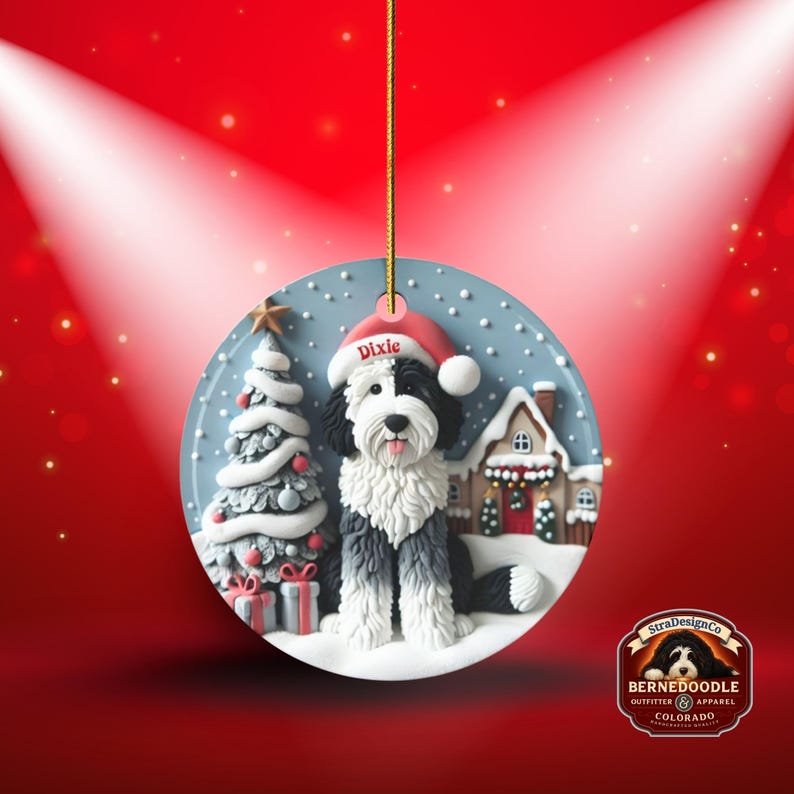 Sheepadoodle, Snow Globe Scene Ceramic Ornament | Sublimation | 3 Inch Custom Dog Name, Pet Lover Gift image 11