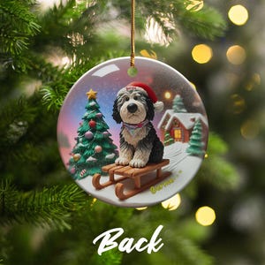 Ceramic Pet Ornament, Dog Sledding Gift - Santa Hat | Sublimation Printed | 3 Inch Christmas Tree Decor image 5