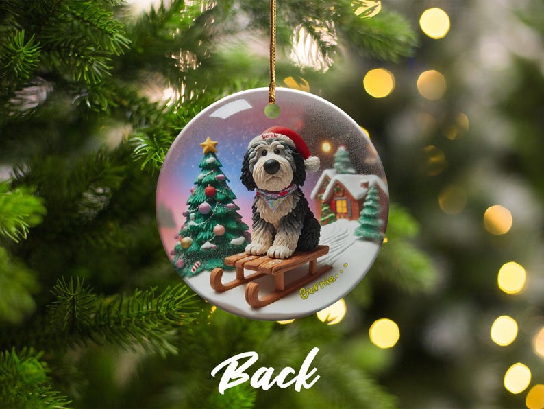 Ceramic Pet Ornament, Dog Sledding Gift - Santa Hat | Sublimation Printed | 3 Inch Christmas Tree Decor image 5