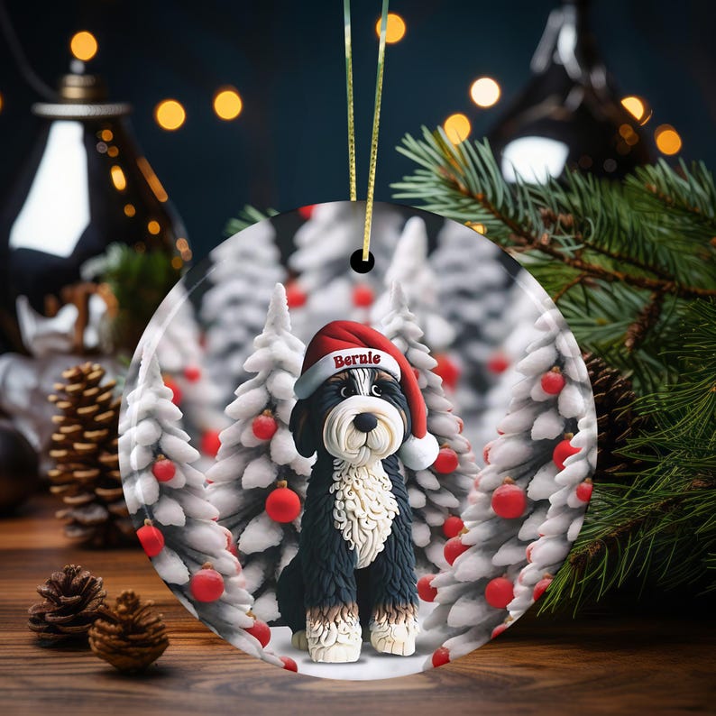 Adorable bernedoodle ornament, perfect doodle dog gift