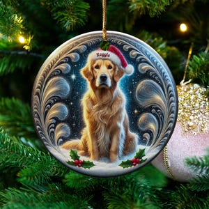 Golden Retriever Christmas Ornament, Holiday Tree Decor | Sublimation Flat Ceramic | Two Sided Print, Pet Lover Gift image 6