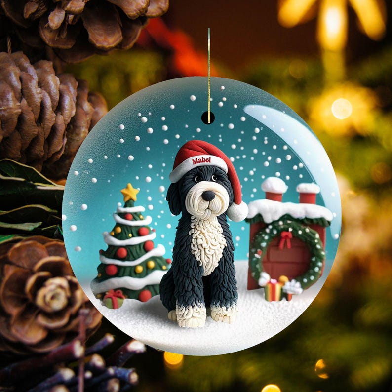 Adorable bernedoodle ornament, perfect doodle dog gift