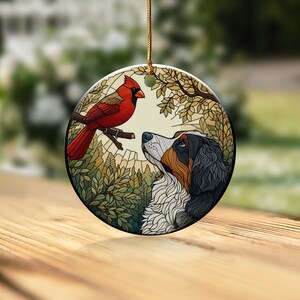 Cardinal and Bernese Mountain Dog Ceramic Ornament, Oil Paint Style Design, Cardinal Lovers Gift, Mothers Day, Bird Lovers, Custom Bird and Dog Gift