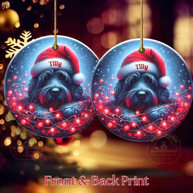 Personalized Black Doodle Ornament, Santa Hat Keepsake - Sublimation Ceramic Dog Gift | Two Sided Decoration | 3 Inch Christmas Keepsake image 17