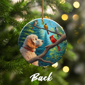 Keramikornament mit Kardinal und Goldendoodle, Design im Ölgemälde-Stil, Geschenk für Kardinalliebhaber, Muttertag, Vogelliebhaber, Geschenk für Doodle-Mütter Bild 9
