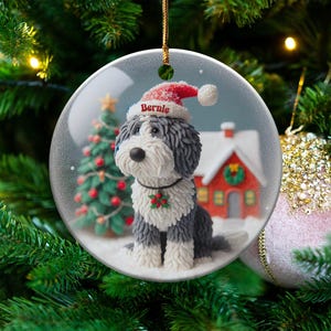Custom Pet Ornament, Sheepadoodle Snow Scene Keepsake | Sublimation Ceramic | 3 Inch, Double Sided Bild 3