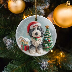 Custom Dog Ornament, Sheepadoodle Keepsake Shiny Flat | Sublimation | 3 Inch Ceramic Gift image 5