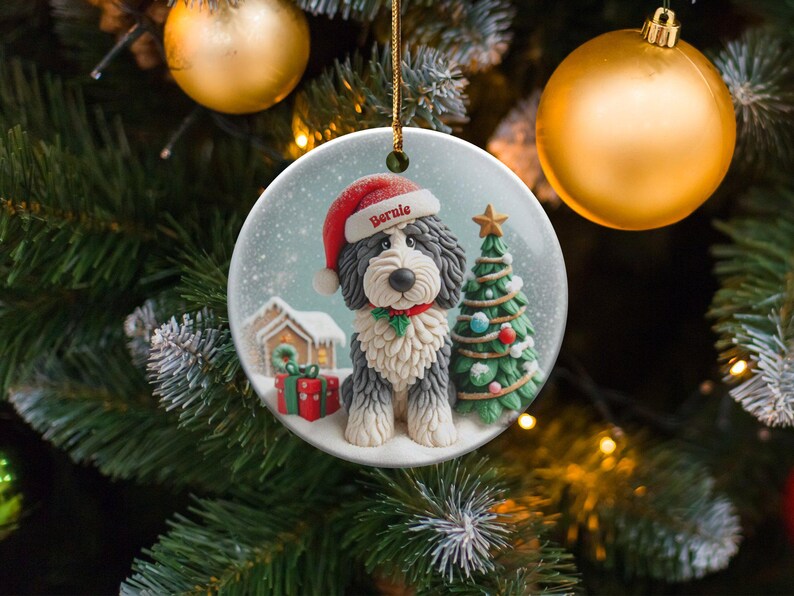 Custom Dog Ornament, Sheepadoodle Keepsake Shiny Flat | Sublimation | 3 Inch Ceramic Gift image 5