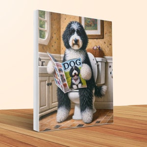 Grappige Bernedoodle op het toilet, canvas, badkamerkunst voor hondenliefhebbers (20x24) afbeelding 4