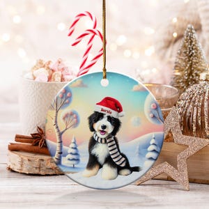 Bernedoodle Ornament, Personalized Ceramic Keepsake | Sublimation Christmas Tree Charm | Dog Lover Gift Gold String imagen 9