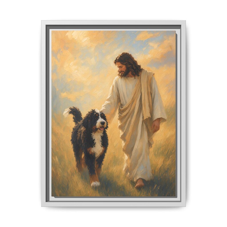 Jesus With Bernedoodle Framed Canvas image 19