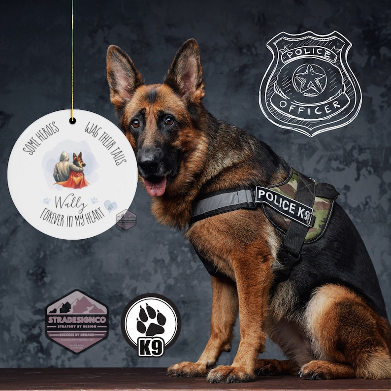 German Sheppard Best Friend - Mans Best Friend Memorial Ornament - Celebration of pet life, dog lover, pet lover, Police Officer, ceramic keep sake, ornament of love, police dog, dog officer, killed in line of duty, service dog, loyal dog, german dog
