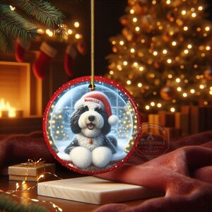 Custom Dog Ornament, Sheepadoodle Snow Globe Design (Sublimation, Ceramic) - Personalized Keepsake Gift, Holiday Tree Decor image 2