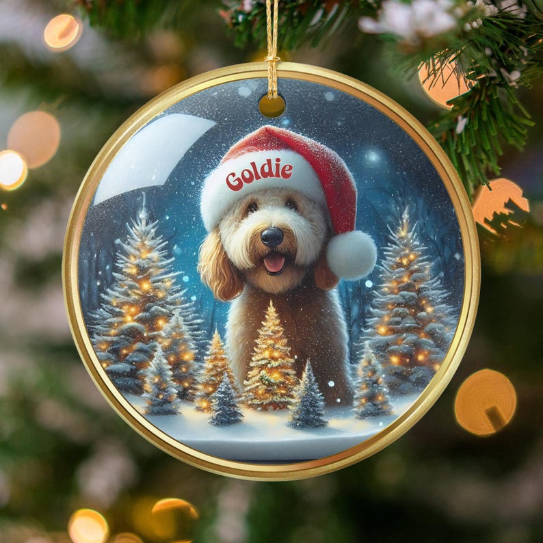 Christmas dog ornament, cute puppy in Santa hat, personalized dog lover gift, holiday decor, custom pet ornament, festive Christmas tree