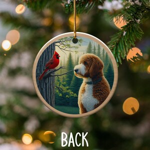 Cardinal and Goldendoodle Ceramic Ornament, Oil Paint Style Design, Cardinal Lovers Gift, Mothers Day, Bird Lovers, Doodle Dog Mom Gifts