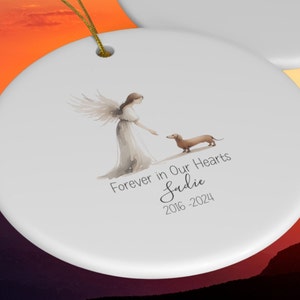 Personalized Doxie Dachshund Tribute ornament, Memorial Watercolor Design, Pet's Name Gift, Custom Pet Name Gift, Personalized Pet Tribute Ceramic Ornament, Pet Loss Gift