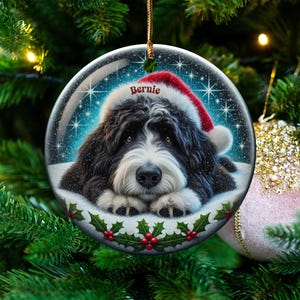 Bernedoodle-Weihnachtsschmuck: Festliche Keramikdekoration – personalisiertes Erinnerungsstück mit Sublimationsdruck, Geschenk für Tierliebhaber, beidseitiges Welpenmotiv Bild 5