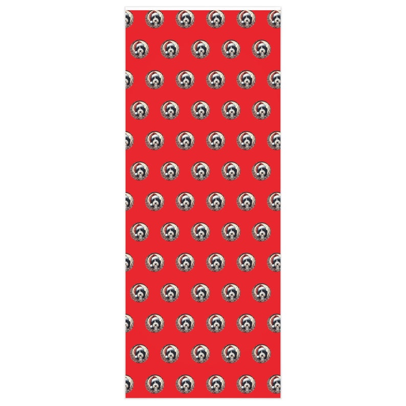Red bernedoodle wrapping paper for Christmas