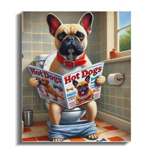 Funny French Bulldog Toilet Canvas Art: Humorous Bathroom Decor image 7