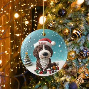 Personalized Brown Bernedoodle Christmas Ornament, Custom Dog Keepsake | Ceramic | 2.76-Inch Round Holiday Decoration, Sublimation image 7