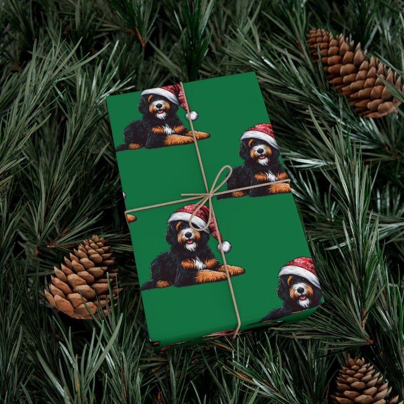 Bernedoodle Christmas Gift Wrap | Holiday Dog Wrapping Paper zdjęcie 6