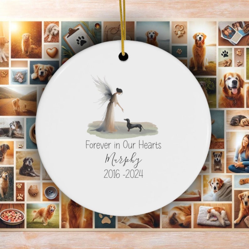 Personalized Dachshund Tribute Ornament, Doxie Watercolor Design, Custom Weiner Dog Memorial, Personalized Tribute Ornament,Dapple Loss Gift