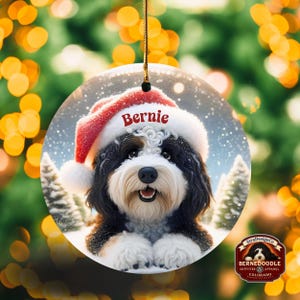 Bernedoodle Ornament, Personalized Santa Hat Ceramic | Sublimation | 3 Inch Double Sided Dog Lover Gift Christmas Tree Decor image 19