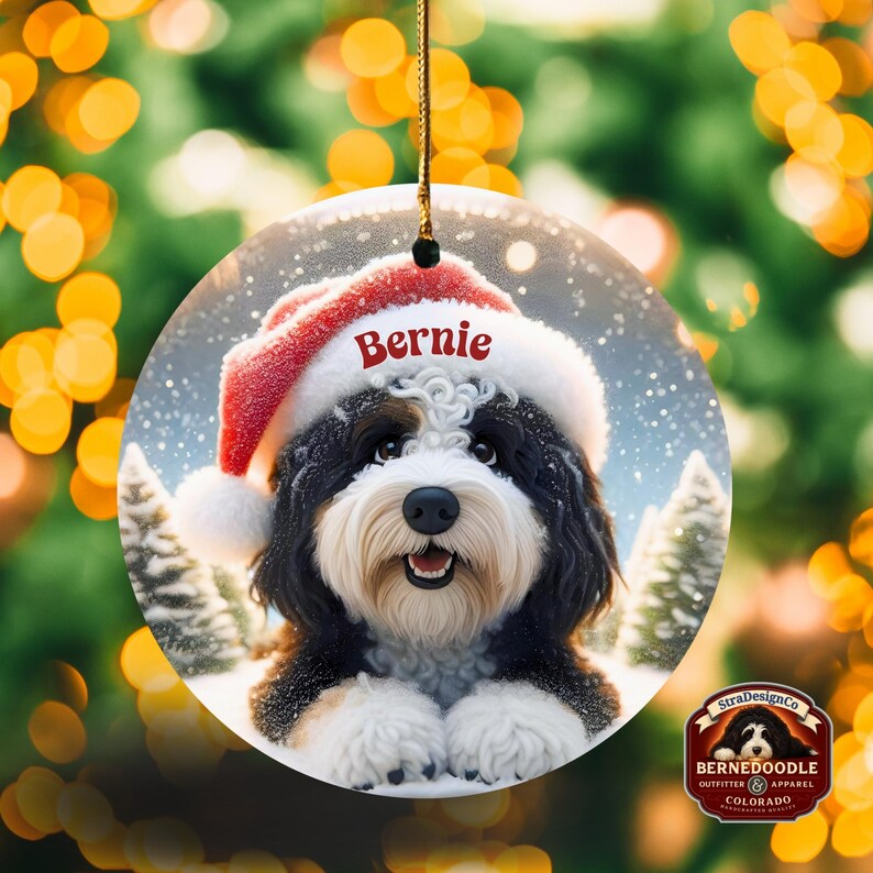Bernedoodle Ornament, Personalized Santa Hat Ceramic | Sublimation | 3 Inch Double Sided Dog Lover Gift Christmas Tree Decor image 19