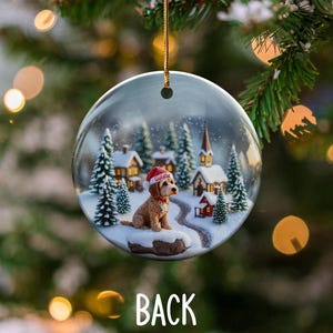 Christmas Dog Ornament, Winter Village Scene Ornament, Holiday Tree Decoration, Festive Dog Lovers Gift, Snowy Scene Christmas Decor