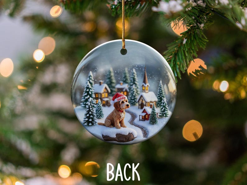 Christmas Dog Ornament, Winter Village Scene Ornament, Holiday Tree Decoration, Festive Dog Lovers Gift, Snowy Scene Christmas Decor