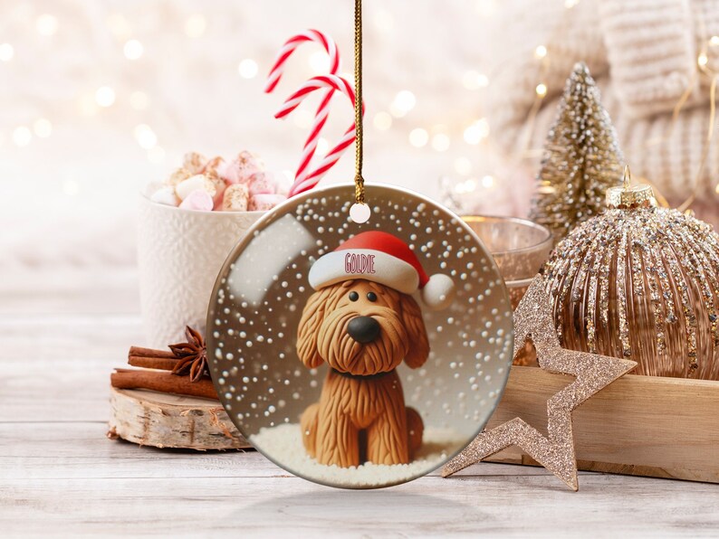 Bernedoodle Ornament, Personalized Custom Pet Name - Sublimation Print (Round Ceramic, Holiday Keepsake) image 7