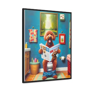 Red Goldendoodle Toilet Portrait Framed Canvas, Doodle On Toilet, Golden Toilet, Wall Art, Goldendoodle Bathroom Wall Art, Dog Persons Gifts image 10
