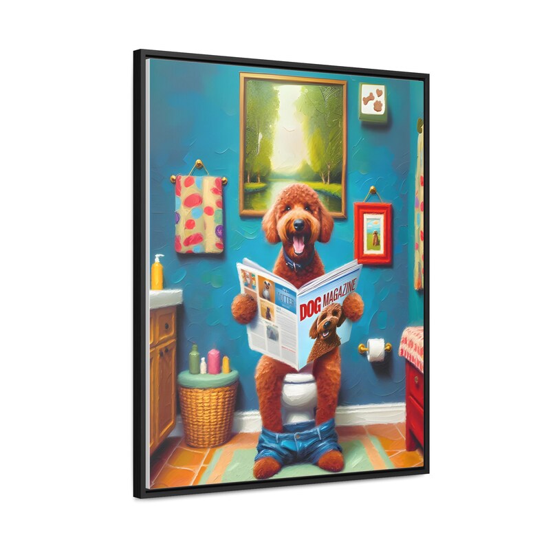 Red Goldendoodle Toilet Portrait Framed Canvas, Doodle On Toilet, Golden Toilet, Wall Art, Goldendoodle Bathroom Wall Art, Dog Persons Gifts image 10