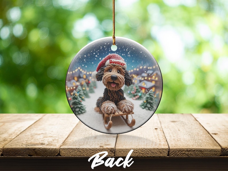 Christmas dog ornament, holiday decor, festive pet keepsake, winter wonderland, personalized pet gift, custom dog decoration
